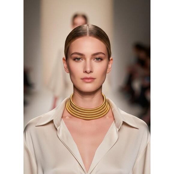 African Gold Rope Weave Multilayer Tribal Choker Necklace for Women - Picture 2 of 9